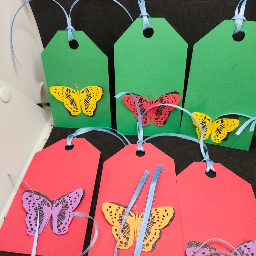 Hand Crafted Colorful Butterfly Gift Tags Thank You Cards Set Of 12 - Picture 6 of 13